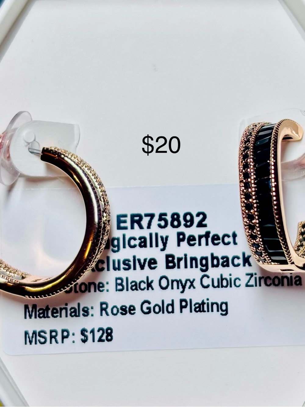 Rose Gold Plated Hoop Earrings with Black Onyx Accent